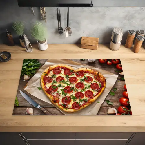 Pizza - Hart - Pepperoni - Tomaat Inductie beschermer vinyl 3mm klein -sfeer5
