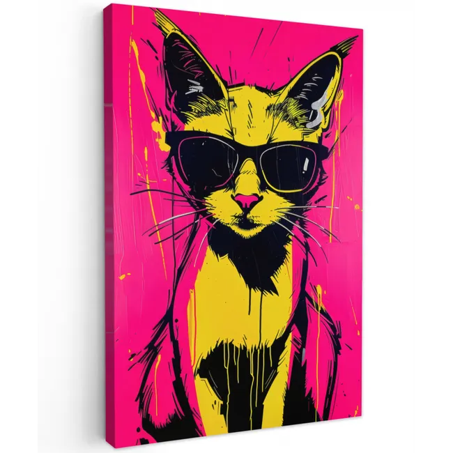 Kat - Art - Zonnebril - Roze Tuinposter op houten frame 2 cm dik klein -3d