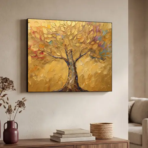 Goud - Boom - Abstract - Modern Textielframe zwart klein -sfeer3