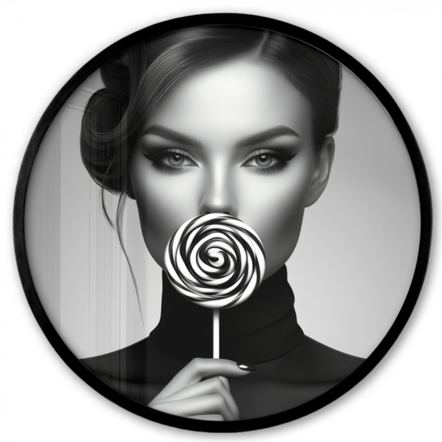 Vrouw - Lolly - Zwart Fotolijst rond zonder passe partout klein -3d