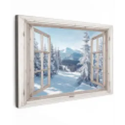 Doorkijk - Winter - Landschap - Natuur - Berg - Bomen - Wit Tuinposter op houten frame 2 cm dik klein -3d