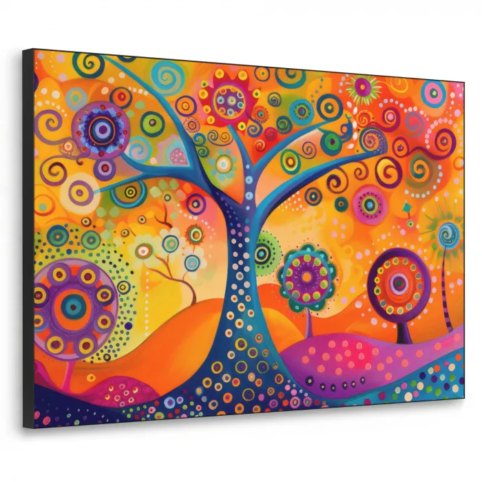 Boom - Levensboom - Abstract - Kleurrijk Textielframe zwart klein -3d