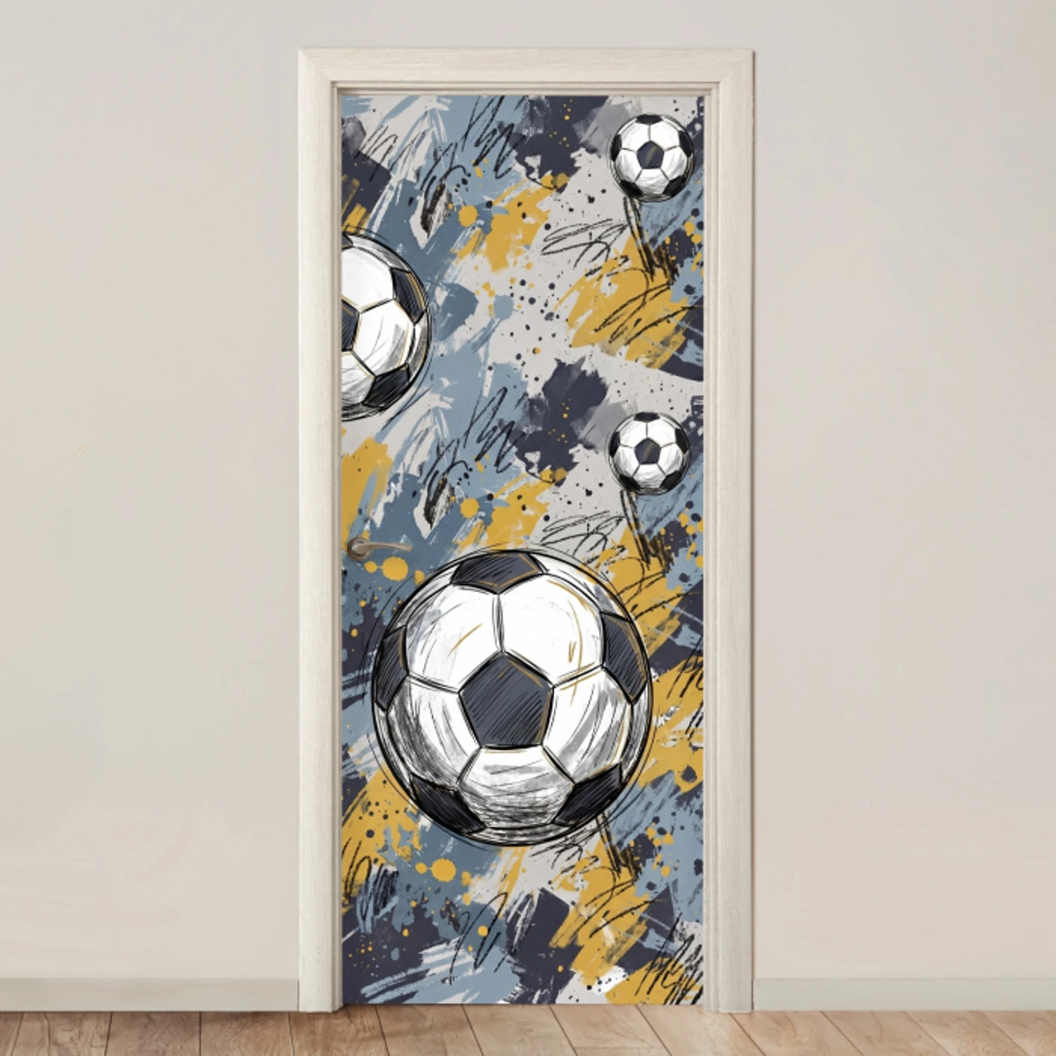 Voetbal - Abstract - Sport - Kleurrijk deurposter klein -3d_beige