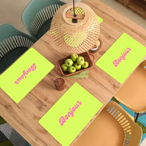 Groen - Roze bonjour - Retro Placemat vinyl groot -zzsfeer5_Kitchenyeah-website