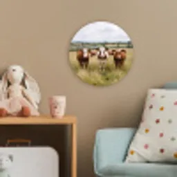 Koeien - Portret - Weide - Boerderij - Nieuwsgierig Wandcirkel kunststof plaat 5mm dik klein -tsfeer1_kind