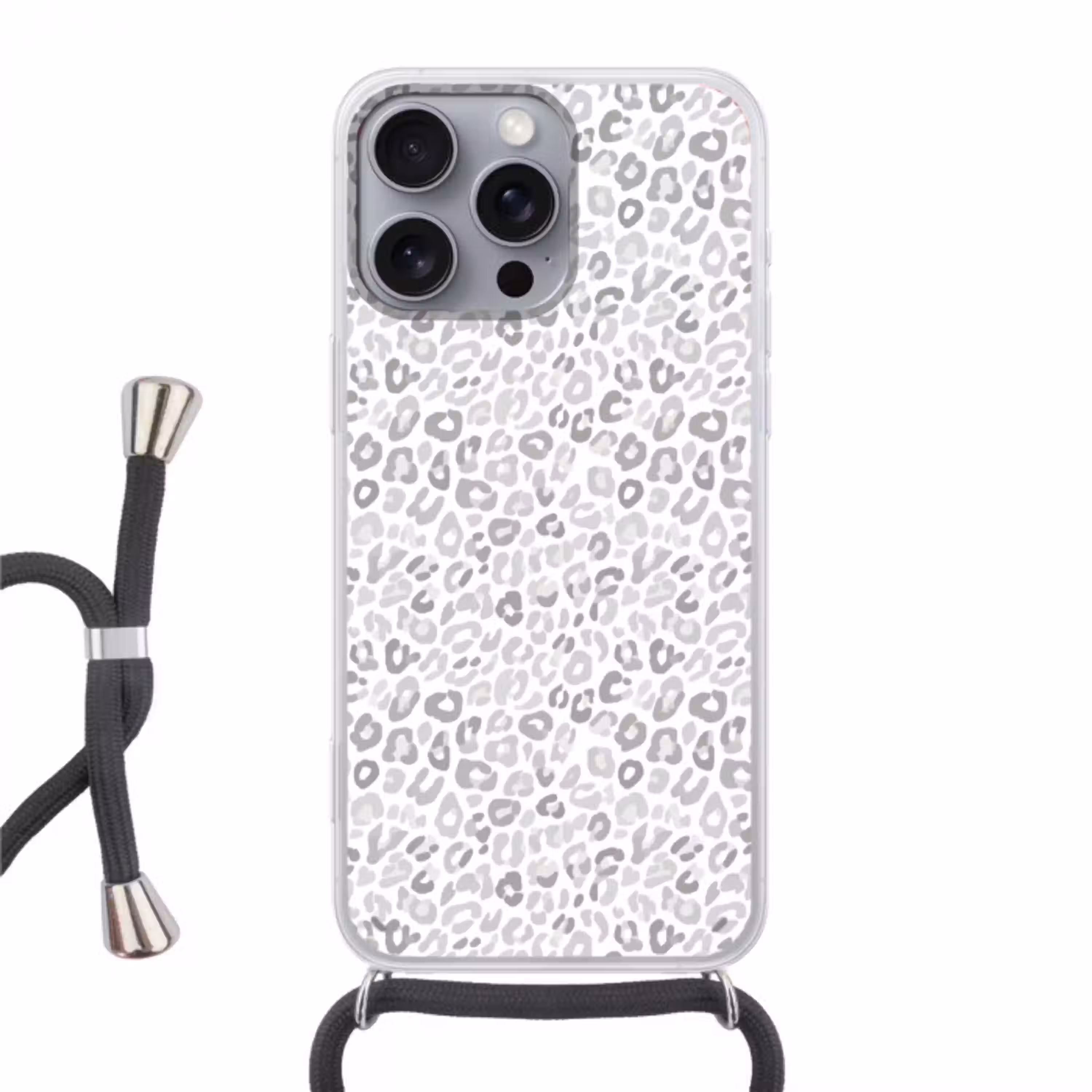 Luipaard - Motief - Grijs Hoesje iPhone 16 Pro Max met koord klein 804 -3d