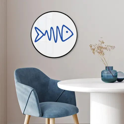 Vis - Minimalistisch - Blauw - Lijn Fotolijst rond zonder passe partout klein -sfeer2