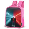 Baan - Raceauto - Neon - Rood Kinderrugzak - Roze middel -schuin