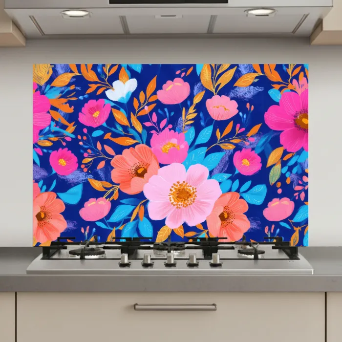 Bloemen - Blauw - Roze keuken achterwand spatscherm klein -3d_website
