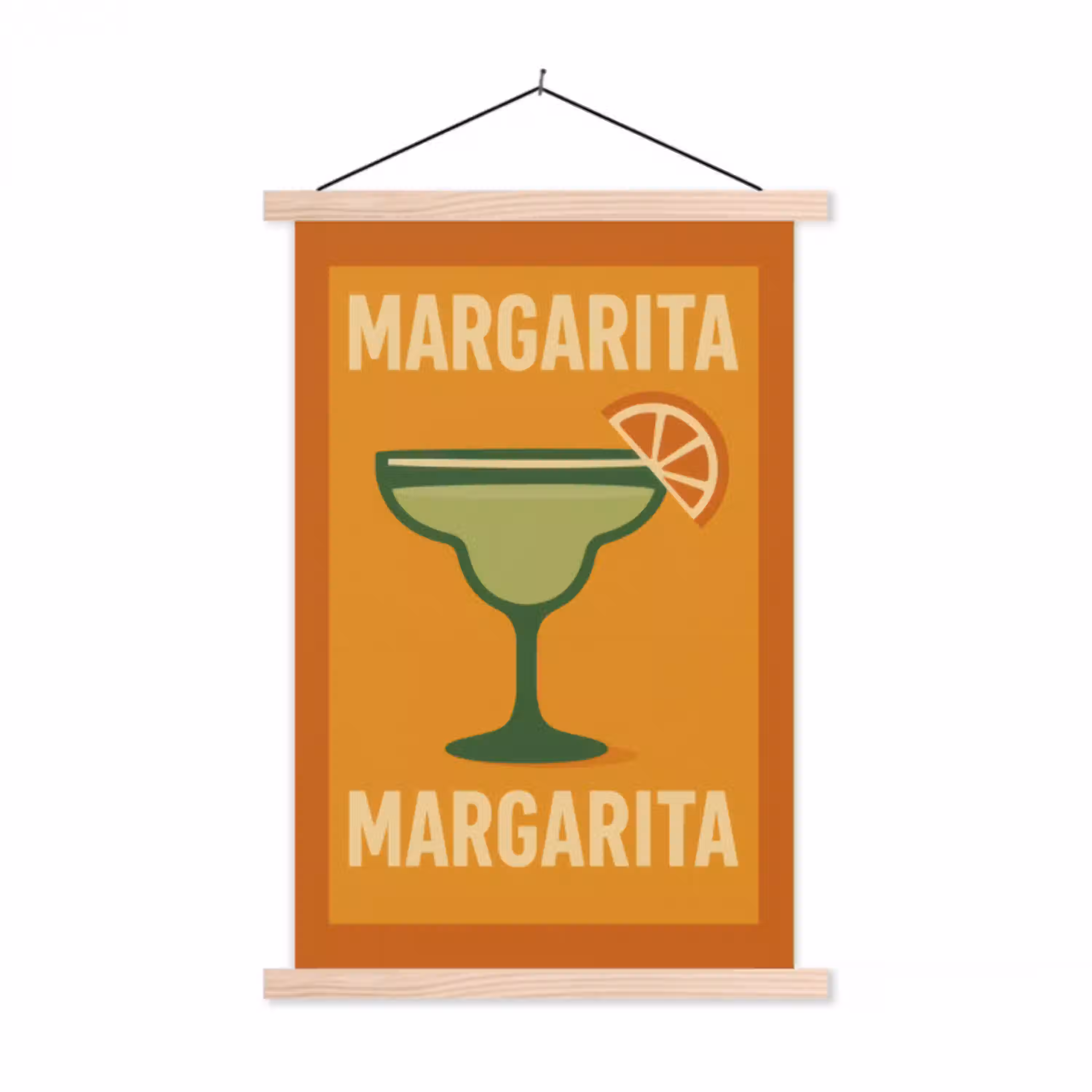 Illustratie - Margarita - Sinaasappelschijf - Oranje textielposter latten blank klein -3d