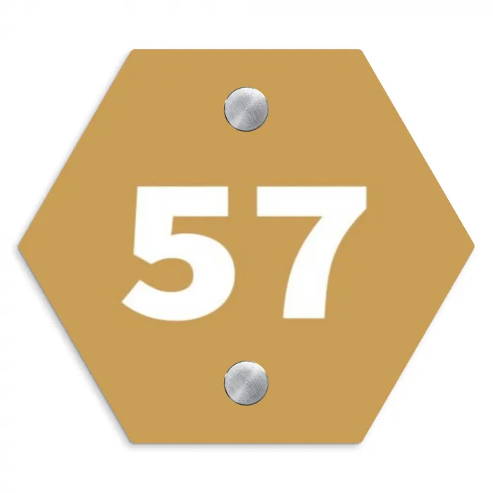Mosterdgeel - Traditioneel Naambord Hexagon klein -3d