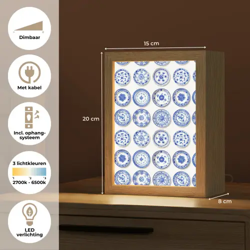 Borden - Bloemen - Patroon - Blauw Light Box met kabel (Tafellamp) klein 925 -USP_NL
