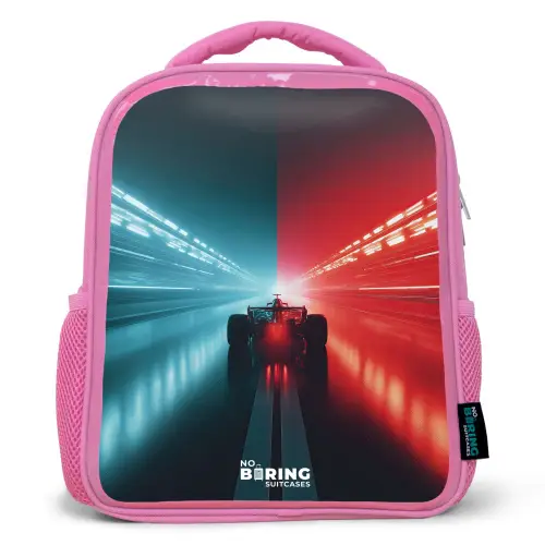 Baan - Raceauto - Neon - Rood Kinderrugzak - Roze middel -3d