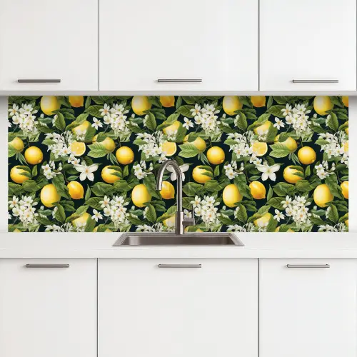 Hangende - Citroenen - Witte - Bloemetjes keuken achterwand 2 middel 871 -3d
