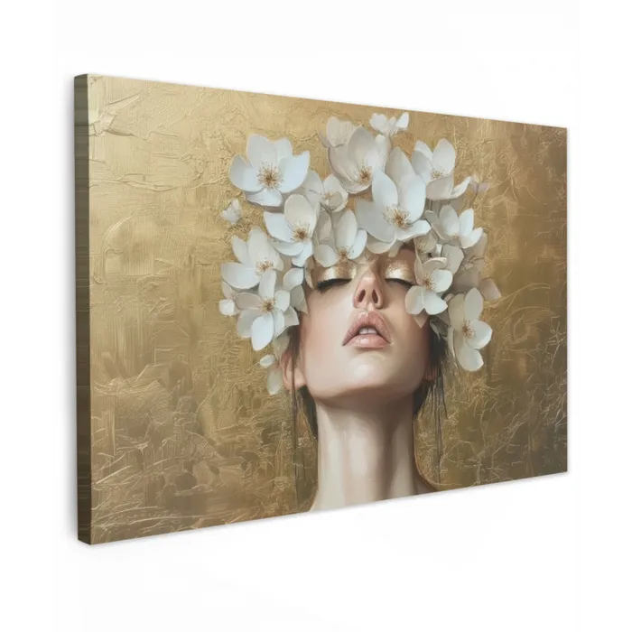 Gezicht - Bloemen - Goud - Abstract canvas 2cm klein -z3d