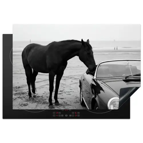 Paard - Auto - Zwart - Wit Inductie beschermer vinyl 3mm klein -3d