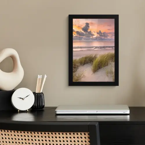Zonsondergang - Duin - Strand - Planten - Zee fotolijst zwart zonder passe partout klein -sfeer1