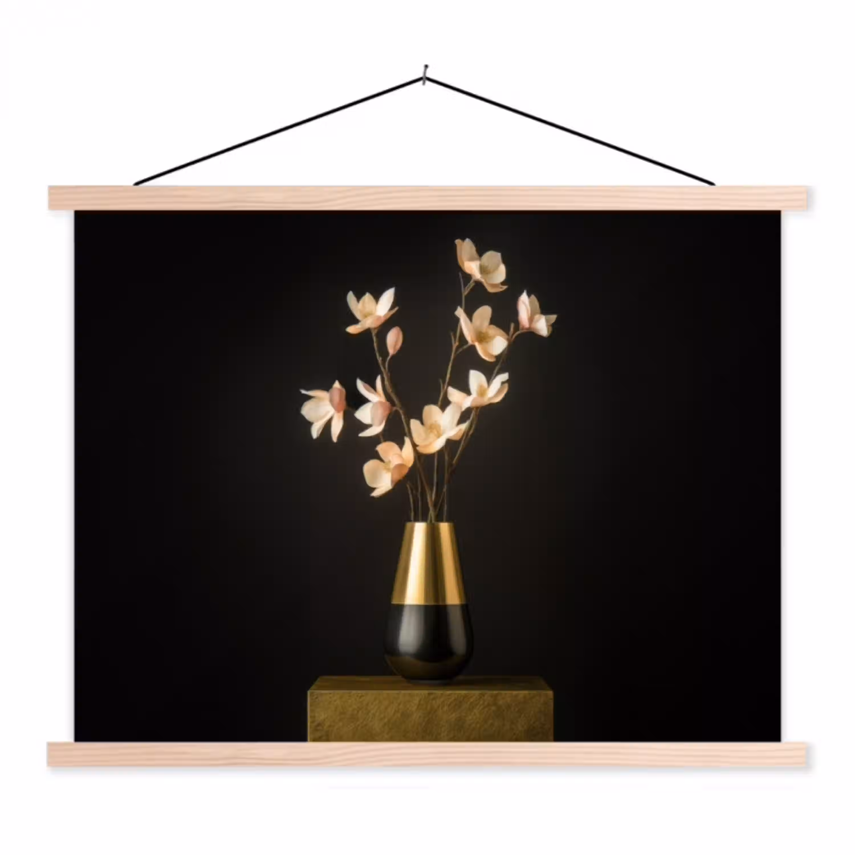 Sierlijk - Boeket - Goud - Vaas textielposter latten blank klein -3d