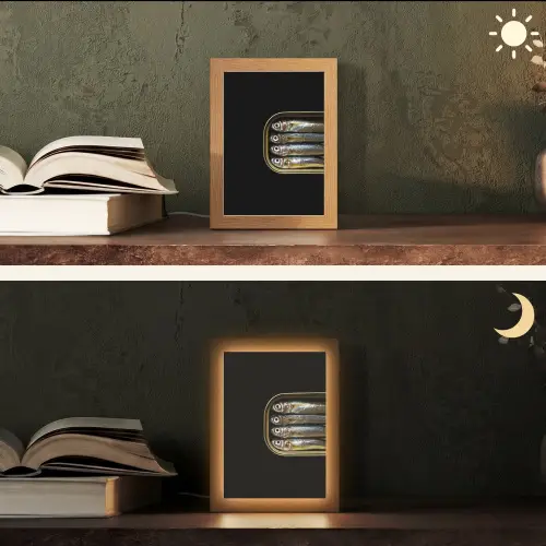 Sardines - Blik - Zwart - Vissen Light Box met kabel (Tafellamp) klein -sfeer3