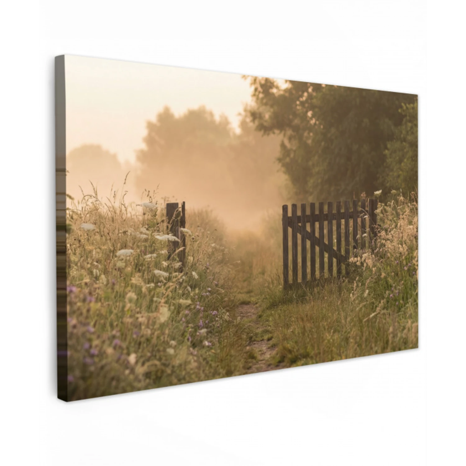 Hek - Natuur - Mist - Veld Tuinposter op houten frame 2 cm dik klein -3d
