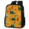 Dinosaurussen - Stekels - Herfstbladeren - Bruin Rugzak - Zwart middel -schuin
