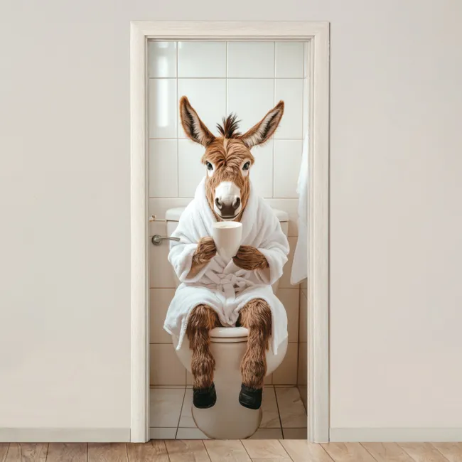 Türtapete - Esel - WC - Lustig - Bademantel - Tier