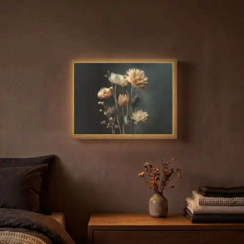 Boeket - Bloemen - Licht - Zwart Light Box met batterij (Wandlamp) middel -sfeer4