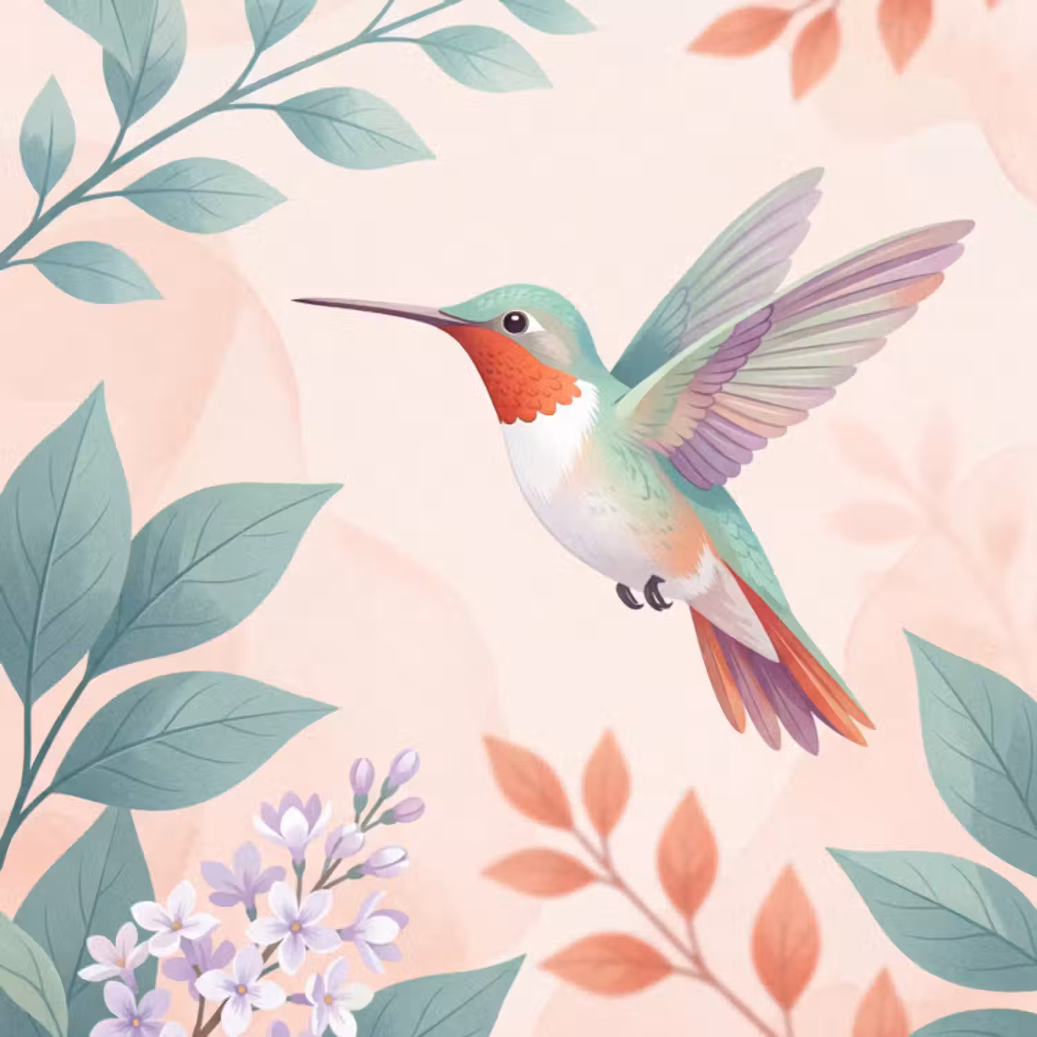 Behang - Kolibrie - Vliegen - Natuur - Illustratie - Kleurrijk