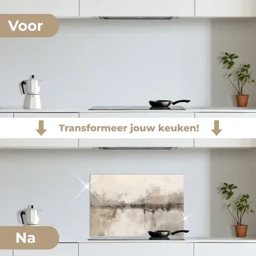 Moderne kunst - Abstract - Beige keuken achterwand spatscherm klein -voor_na_NL