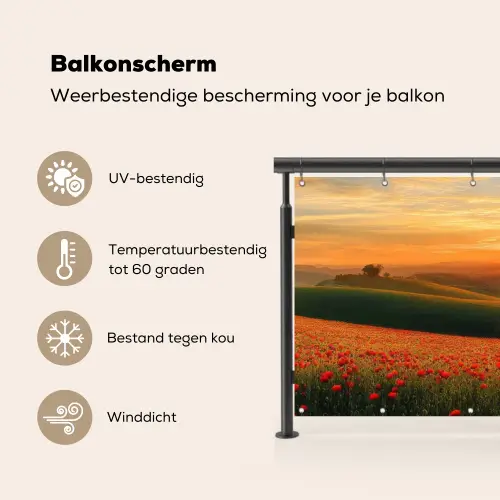 Klaprozen - Bloemen - Heuvels - Zonsondergang Balkonbeschermer Duitsland klein -specs_NL