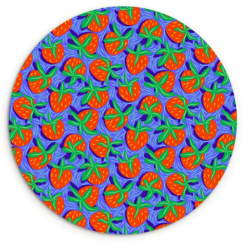 Aardbei - Rood - Blauw - Patroon Wandcirkel kunststof plaat 5mm dik klein 188 -3d