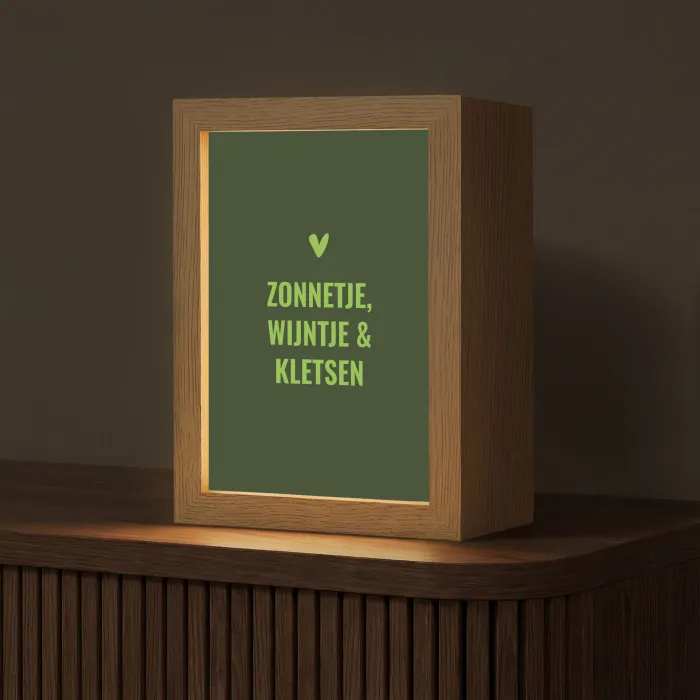 Donkergroen - Quote - Zon - Zomer Light Box met kabel (Tafellamp) klein -z3d_website