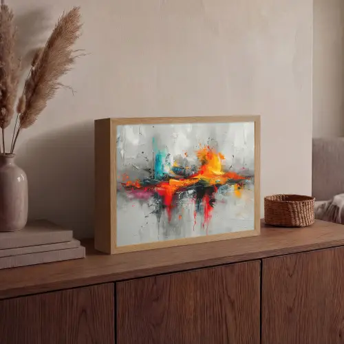 Modern - Oranje - Grijs - Kunst Light Box met batterij (Wandlamp) middel -sfeer2