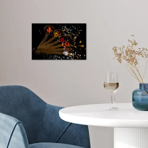 Kruiden - Lepels - Zout - Specerijen - Zwart poster papier klein -sfeer3
