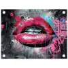 Lippen - Felroze - Graffiti - Verfstrepen tuinposter los doek klein -3d