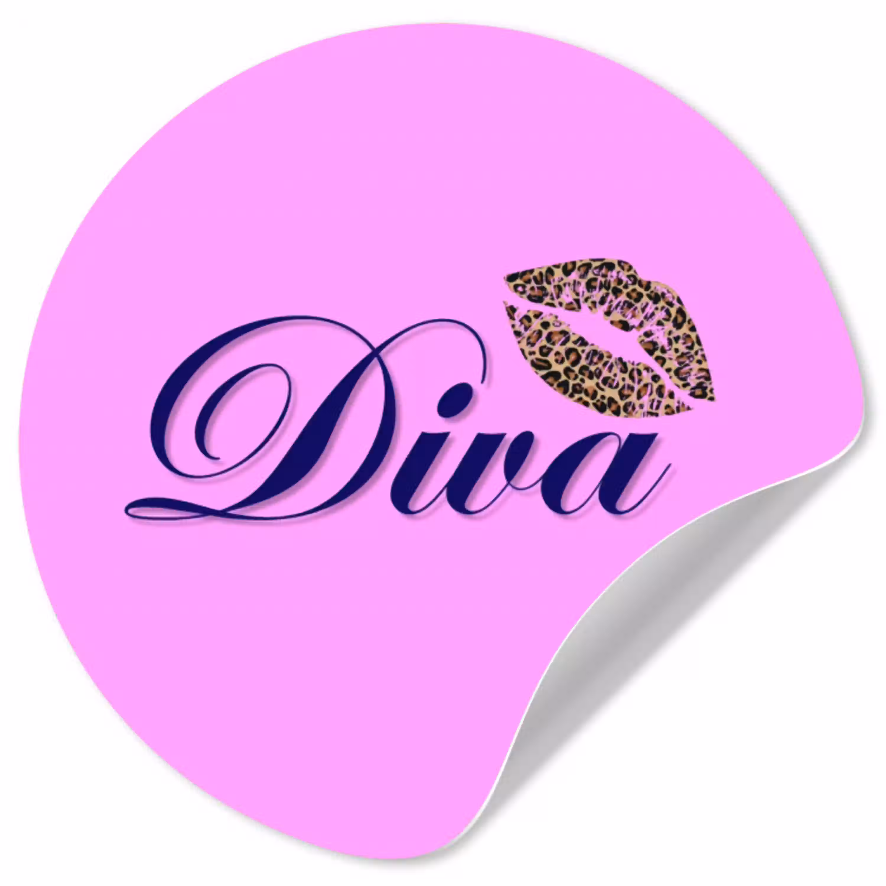 Diva - Lip - Panterprint - Roze Wandcirkel behangsticker klein -3d