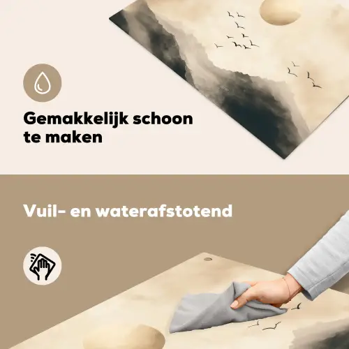 Landschap - Japandi - vogel Inductie beschemer met haakjes klein -ky-schoon-nl