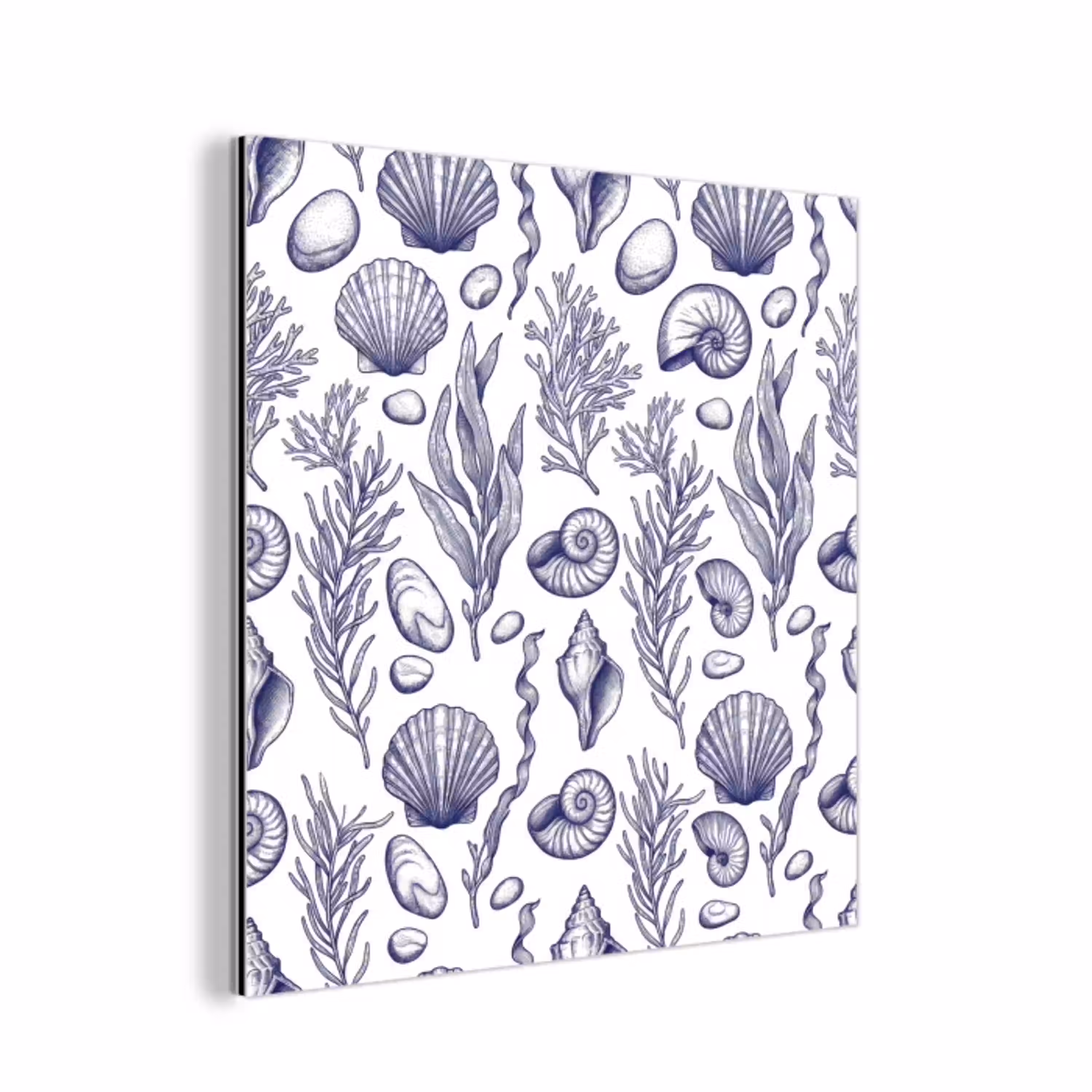 Schelpen - Zeewier - Oceaan - Illustratie - Blauw aluminium wit klein -3d