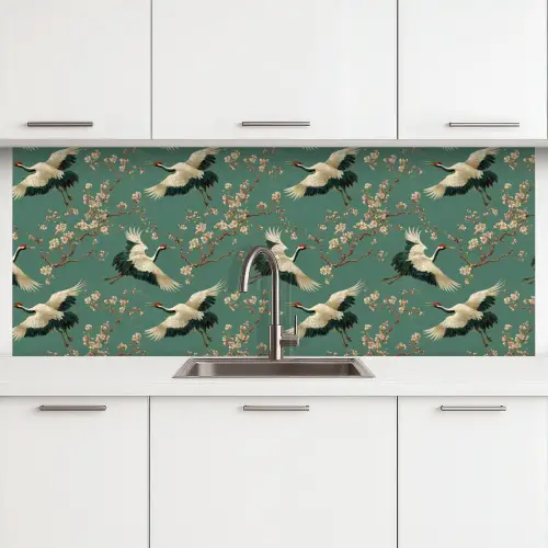 Kersenbloesem - Kraamvogels - Groen keuken achterwand 2 middel 871 -3d