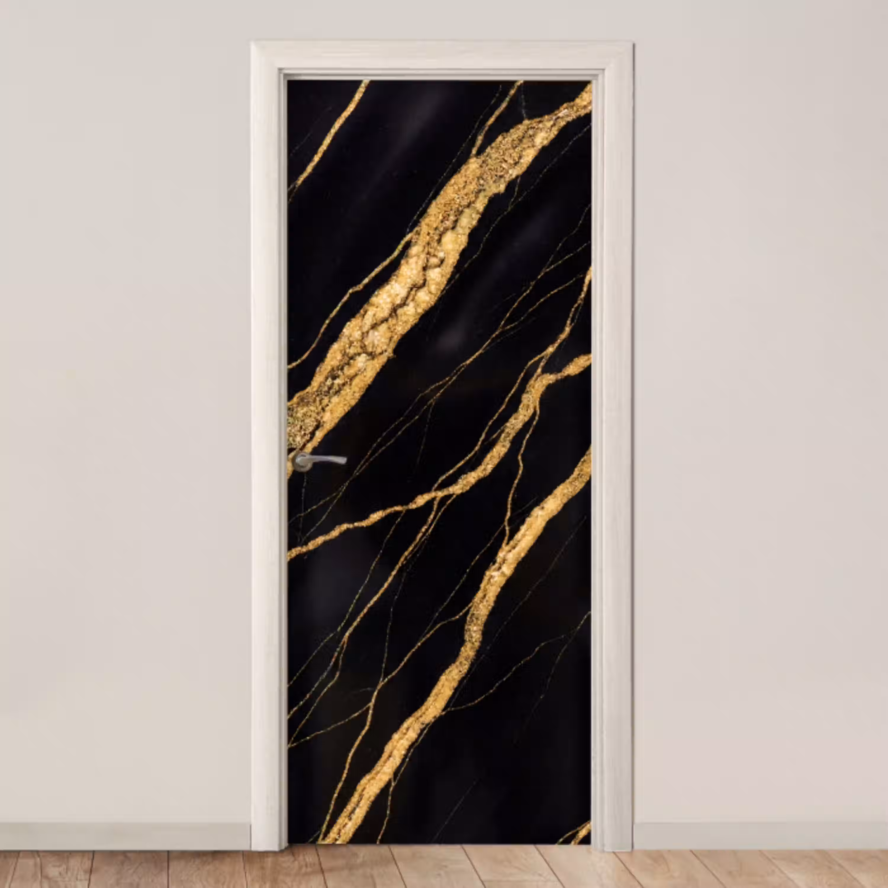 Marmer - Goud - Textuur - Abstract - Zwart deurposter klein -3d_beige