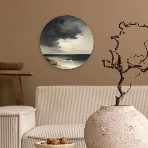Kust - Golven - Rots - Storm Wandcirkel kunststof plaat 5mm dik klein -sfeer1