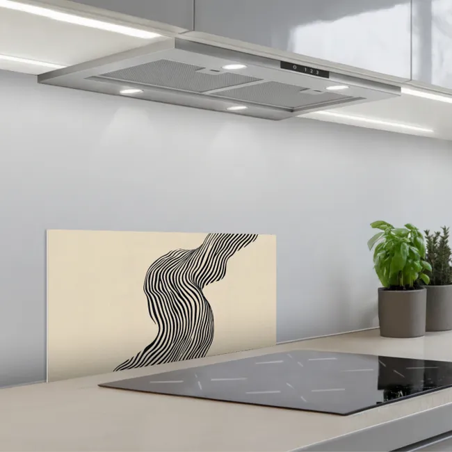 Golvend - Lijnen - Abstract - Silhouet keuken achterwand spatscherm klein -3d_schuin