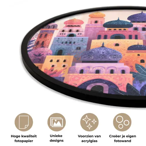 Kleurrijke stad - Zon - Islamitisch Fotolijst rond zonder passe partout klein -closeup_NL