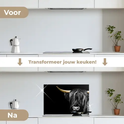 Schotse hooglander - Goud - Vacht - Dieren - Koe keuken achterwand spatscherm klein -voor_na_NL