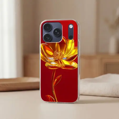 Bloem - Goud - Glazen Telefoonhoesje iPhone 17 Pro klein -sfeer2