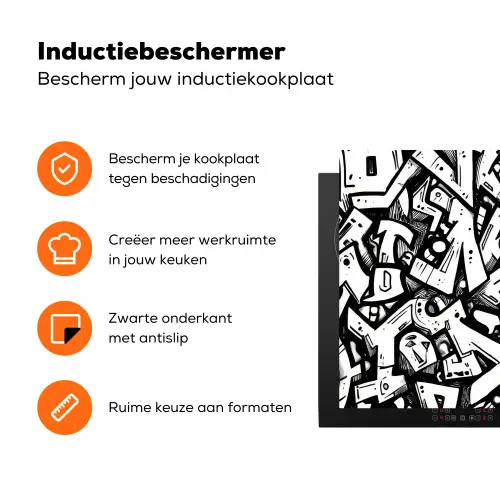 Vormen - Letters - Graffiti - Zwart Inductie beschermer vinyl 3mm klein -zzzzzzz-td-ups