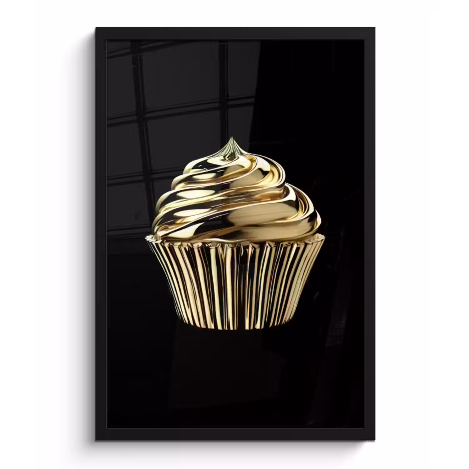 Poster met lijst - Cupcake - Eten - Goud - Zwart