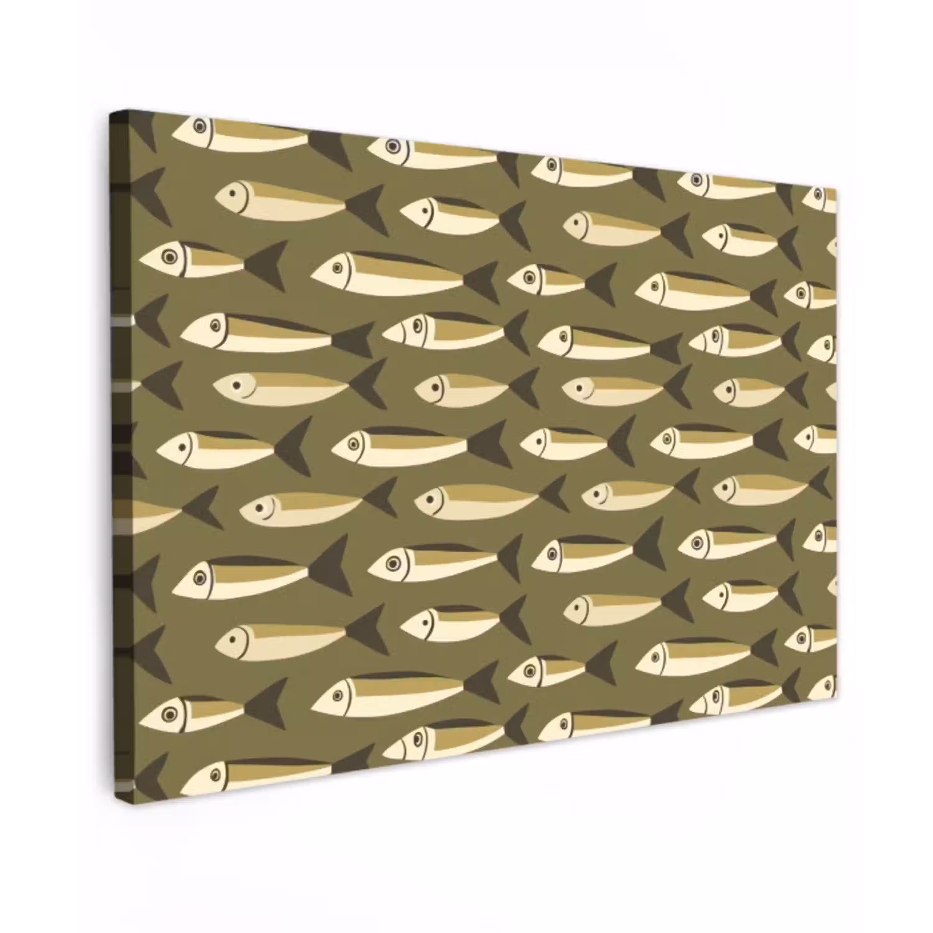 Vis - Patroon - Groen Tuinposter op houten frame 2 cm dik klein 845 -3d