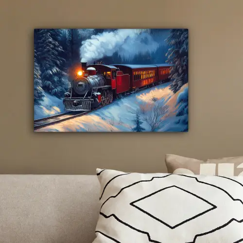 Trein - Kerst - Sneeuw - Kersttrein canvas 2cm klein -sfeer3