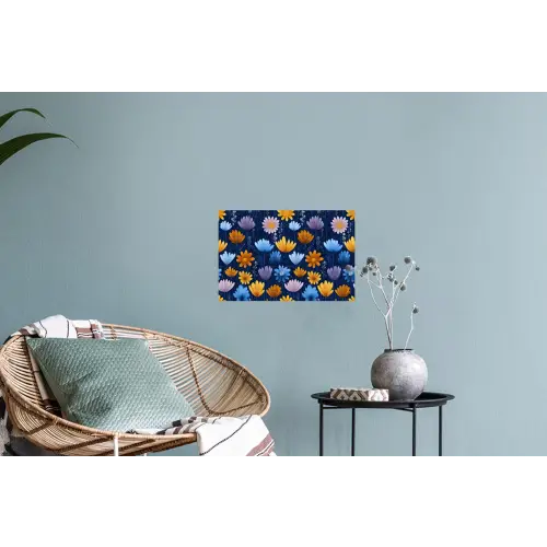Bloemen - Patroon - Blauw - Contrast Muursticker klein -plant